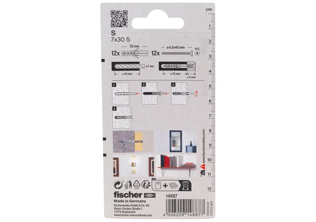 Packaging: "fischer 확장 플러그 S 7, 스크류 동봉"
