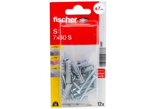 Συσκευασία: "fischer S 7 S Νάιλον βύσμα με βίδα σε blister"