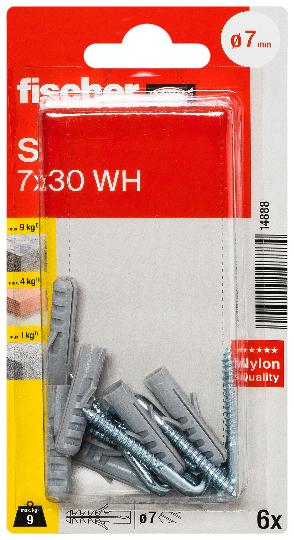 Packaging: "fischer Expansion plug S 7 WH with angle hook"