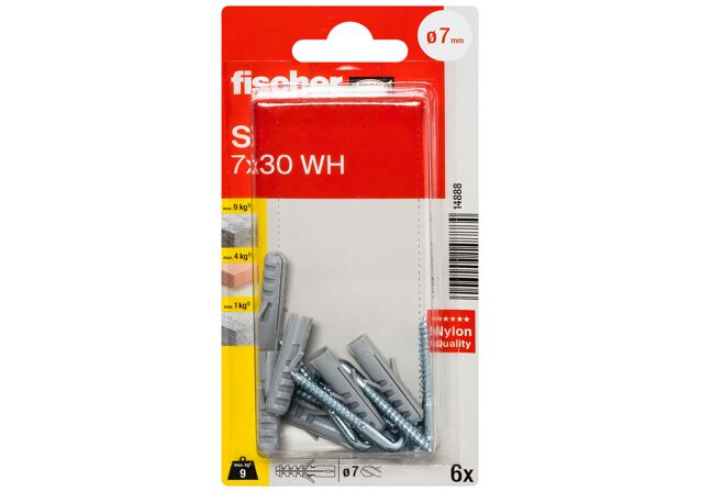 Packaging: "fischer Expansion plug S 7 WH with angle hook"