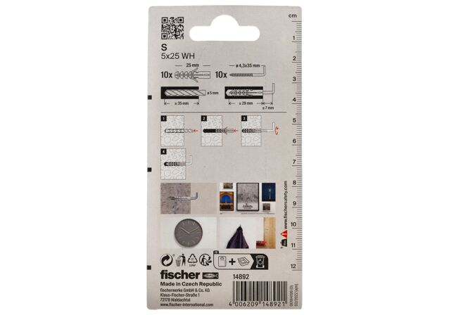 Packaging: "fischer Expansion plug S 5 WH with angle hook"