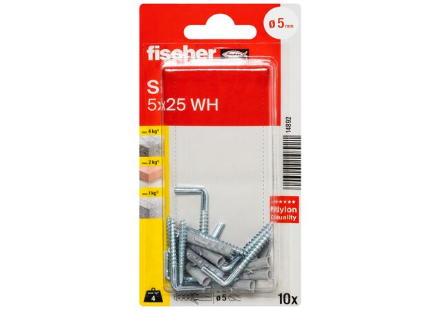 Packaging: "fischer Expansion plug S 5 WH with angle hook"