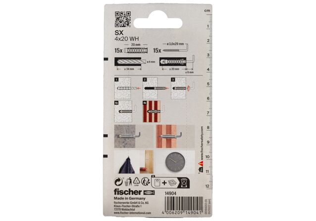 Packaging: "fischer Plug SX 4 x 20 WH met winkelhaak"