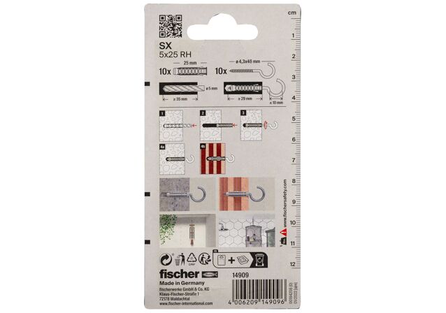 Packaging: "fischer Plug SX 5 x 25 RH met ronde haak"