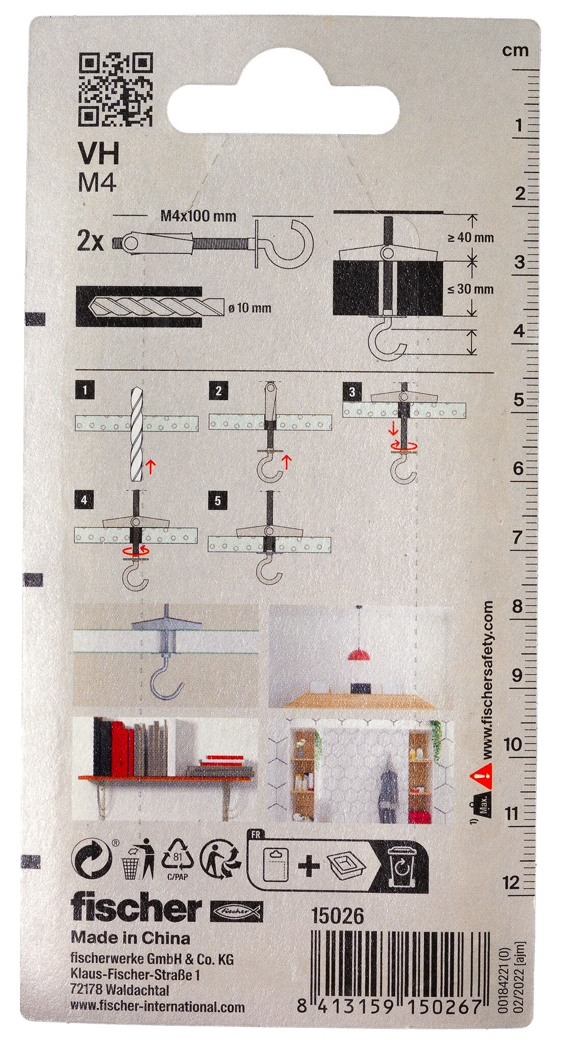 Packaging: "fischer Toogle plug VH M4 with hook"