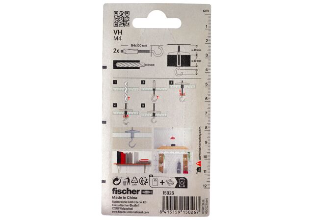Packaging: "fischer Geçiş tapası VH M4 kancalı"