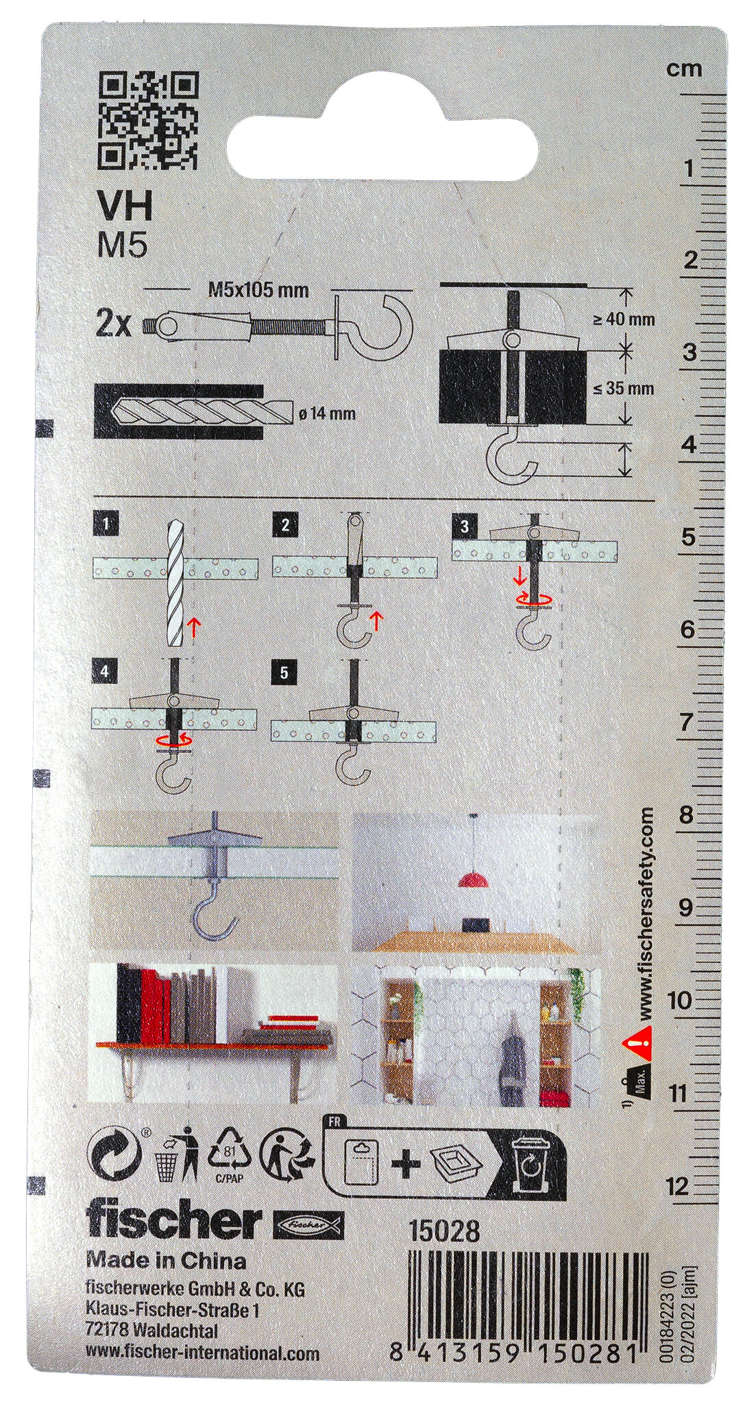 Packaging: "fischer Toogle plug VH M5 with hook"