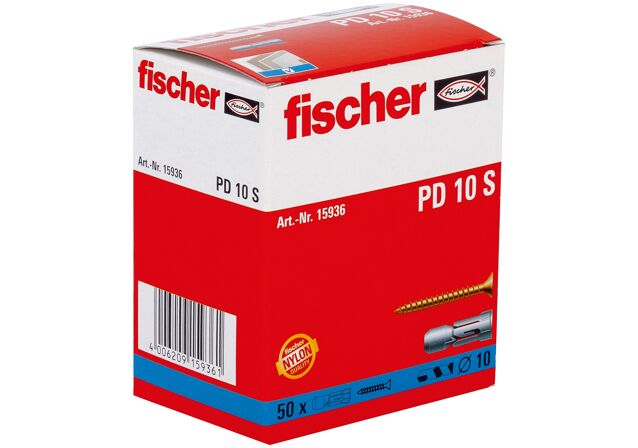 Emballasje: "fischer Plateplugg PD 10 S med treskrue (NOBB 24973133)"