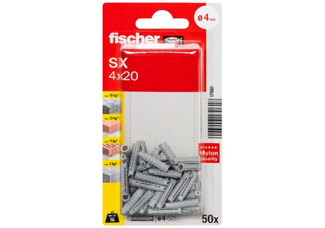 Packaging: "fischer Expansion plug SX 4 x 20 with rim"