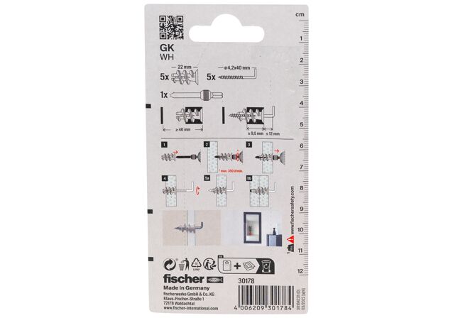 Packaging: "fischer Plasterboard fixing GK WH with round hook K SB-card"