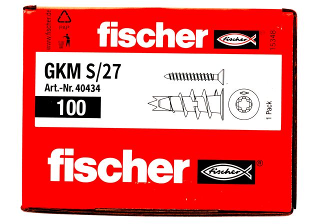 Packaging: "Caja Taco autotaladrante metálico fischer GKM 27 - 100uds."