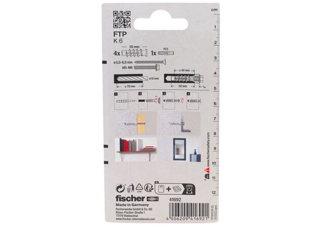 Packaging: "fischer Turbo aircrete anchor FTP K 6 K SB-card"