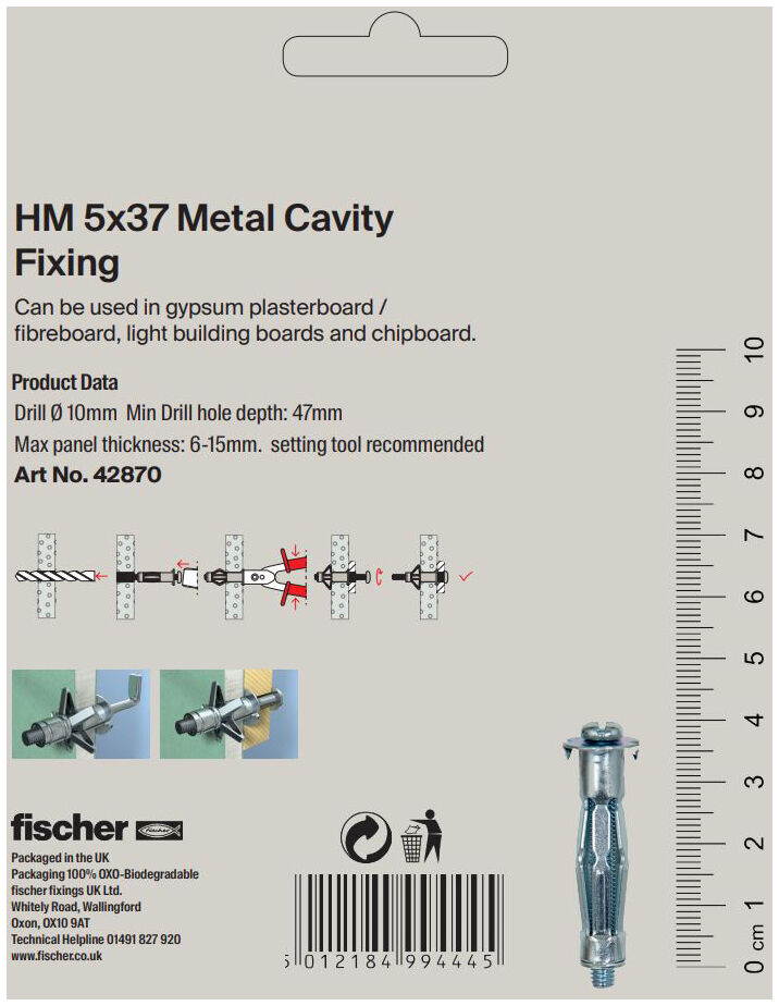 Packaging: "fischer Metal cavity fixing HM 5 x 37"