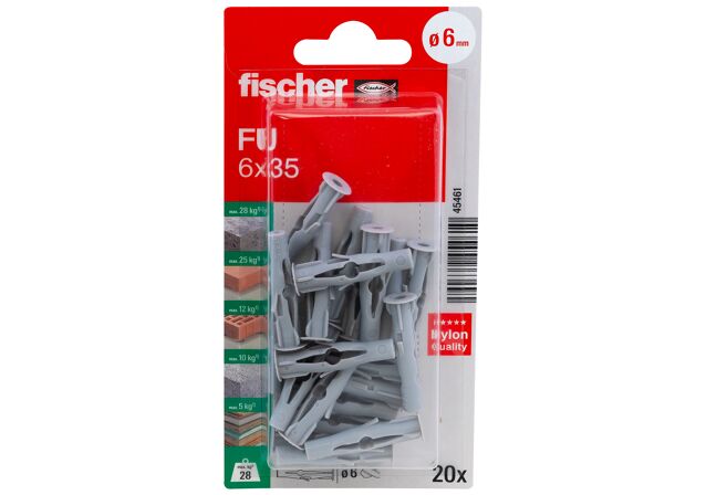 Packaging: "fischer 유니버셜 플러그 FU 6 x 35"