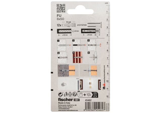 Packaging: "fischer 유니버셜 플러그 FU 8 x 50"