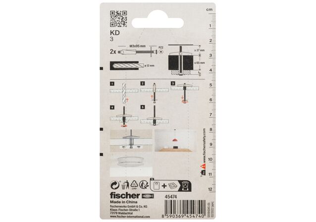 Packaging: "fischer billenőhorog KD 3 K bliszter kártya"