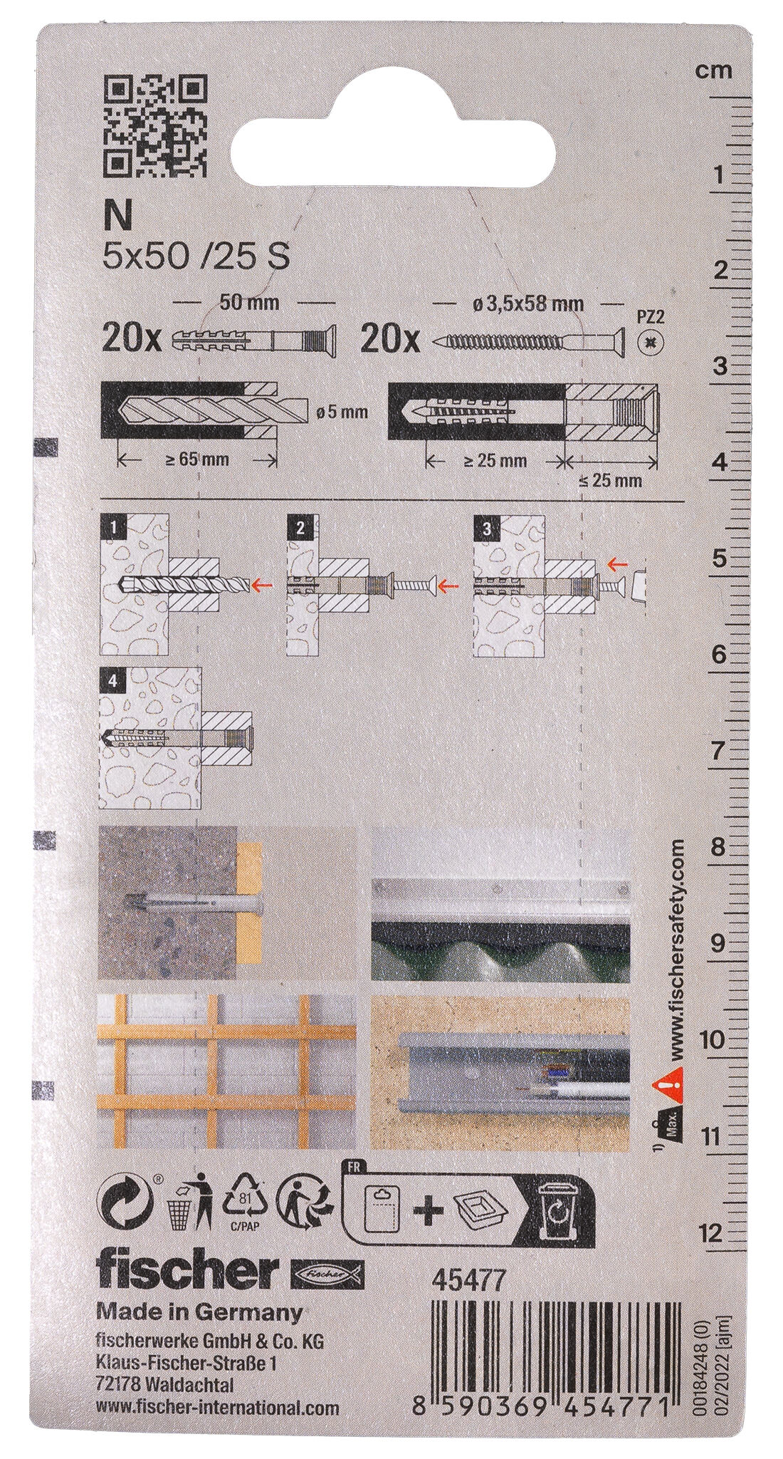 Packaging: "fischer Hammerfix N 5 x 50/25 S with countersunk head gvz SB-card"