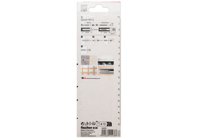 Packaging: "fischer Sømplug N 8 x 100/60 S med undersænket hoved gvz SB-kort"
