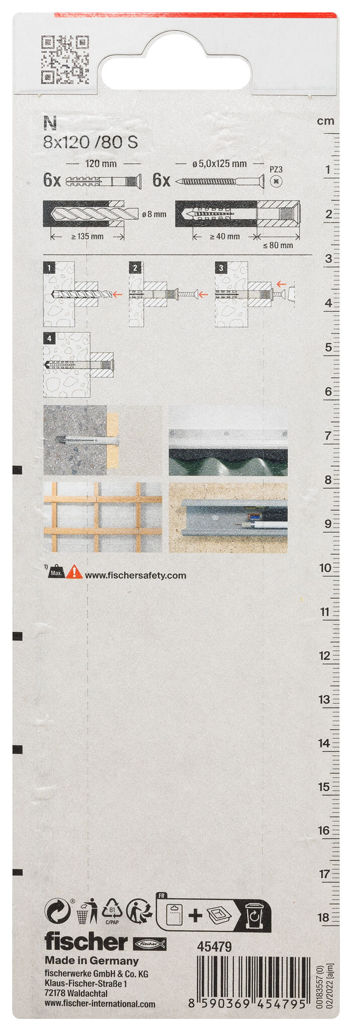 Packaging: "fischer Hammerfix N 8 x 120/80 S with countersunk head gvz SB-card"