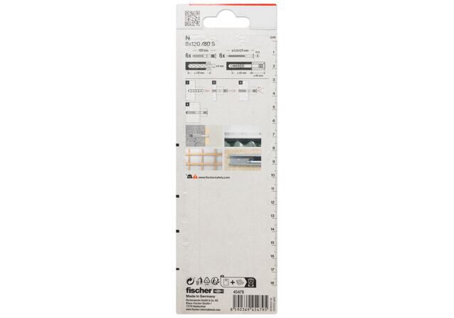 Emballasje: "fischer Spikerplugg N 8 x 120/80 S med senkhode elz blisterkort (NOBB 49136712)"