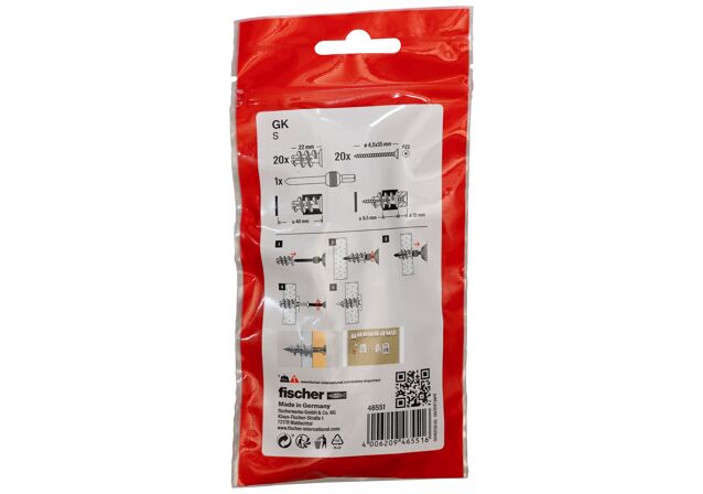 Packaging: "Cheville nylon pour carton-plâtre GK-S/20 B avec vis"