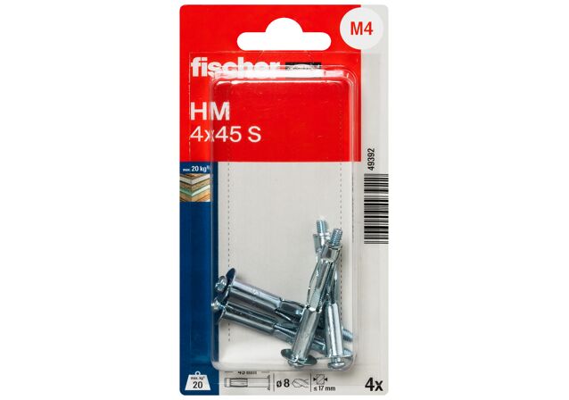 Packaging: "fischer Metallitulppa levyseiniin HM 4 x 46 S with screw SB-card"