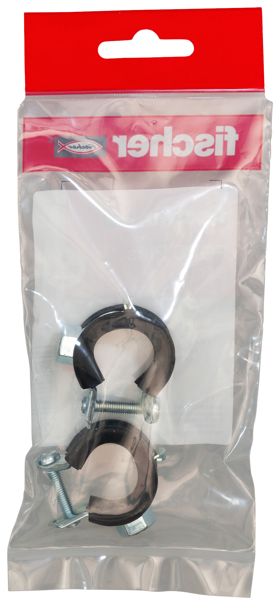 Packaging: "fischer Hinged pipe clamp FGRS Plus 3/8" B"