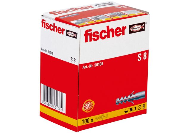 Taco de expansión FISCHER S de nylon 8x40mm 100 unidades