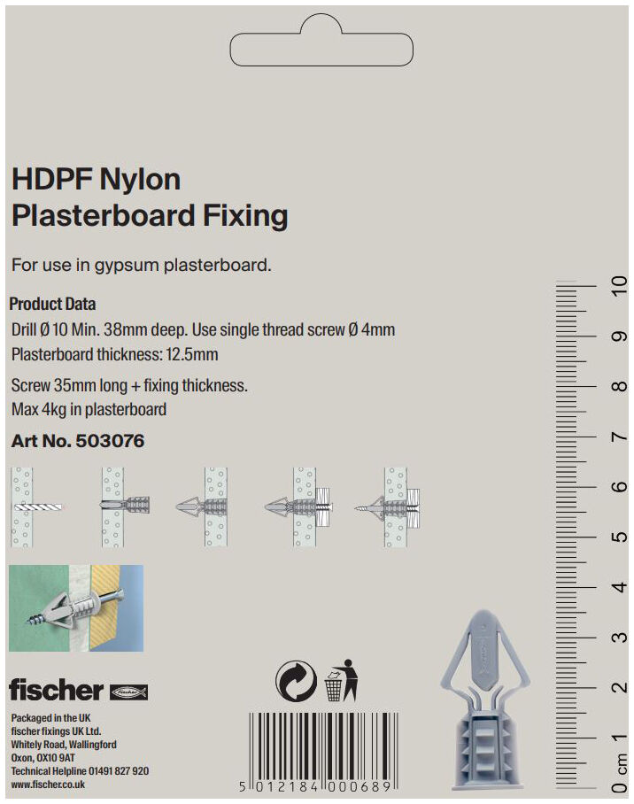 Packaging: "HDPF Nylon Plasterboard Fixing"