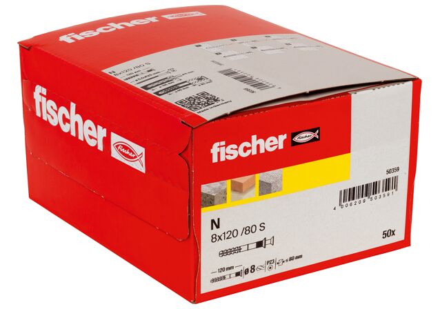 Packaging: "fischer Hammerfix N 8 x 120/80 S with countersunk head gvz carton"