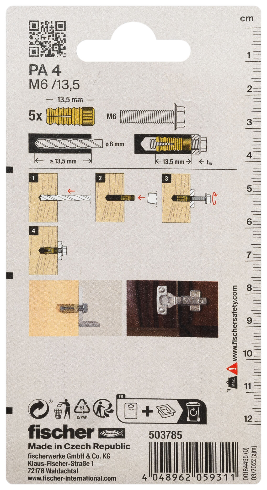 fischer Brass fixing PA 4 M6/13.5 K SB-card