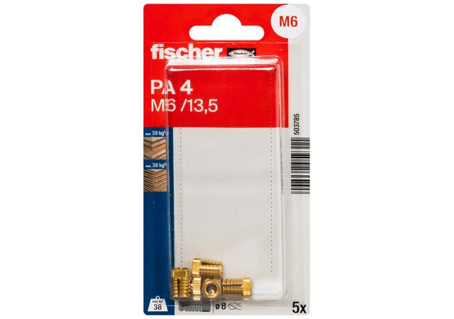 Packaging: "fischer Brass fixing PA 4 M6/13.5 K SB-card"