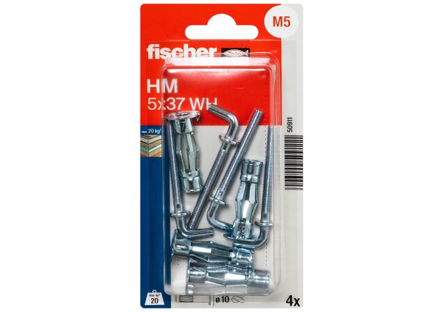 Packaging: "fischer Metal cavity fixing HM 5 x 37 H with angle hook SB-card"