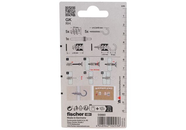 Packaging: "fischer Plasterboard fixing GK RH with round hook K SB-card"