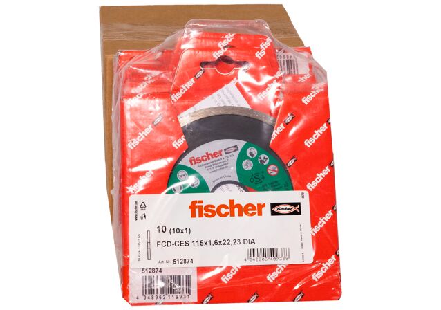 Packaging: "fischer cutting disc FCD-CES 115 x 1,6 x 22,23 DIA"