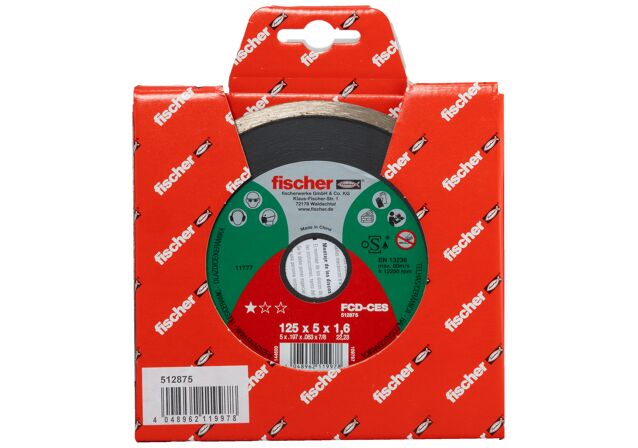 Packaging: "fischer cutting disc FCD-CES 125 x 1,6 x 22,23 DIA"