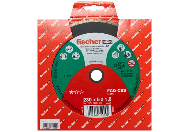 Packaging: "fischer cutting disc FCD-CES 230 x 1,6 x 22,23 DIA"