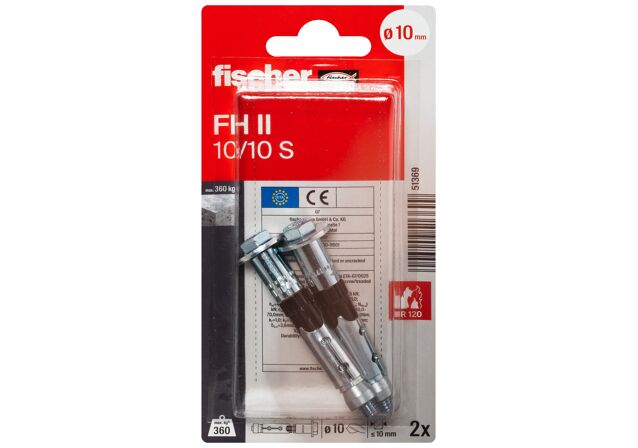 Packaging: "fischer High performance anchor FH II 10/10 S with hexagonal head K SB-card"