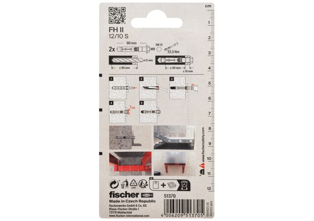 Packaging: "fischer High performance anchor FH II 12/10 S with hexagonal head K SB-card"