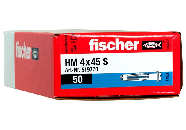 Συσκευασία: "fischer HM 4x45 S Μεταλλικό στήριγμα γυψοσανίδας με βίδα"