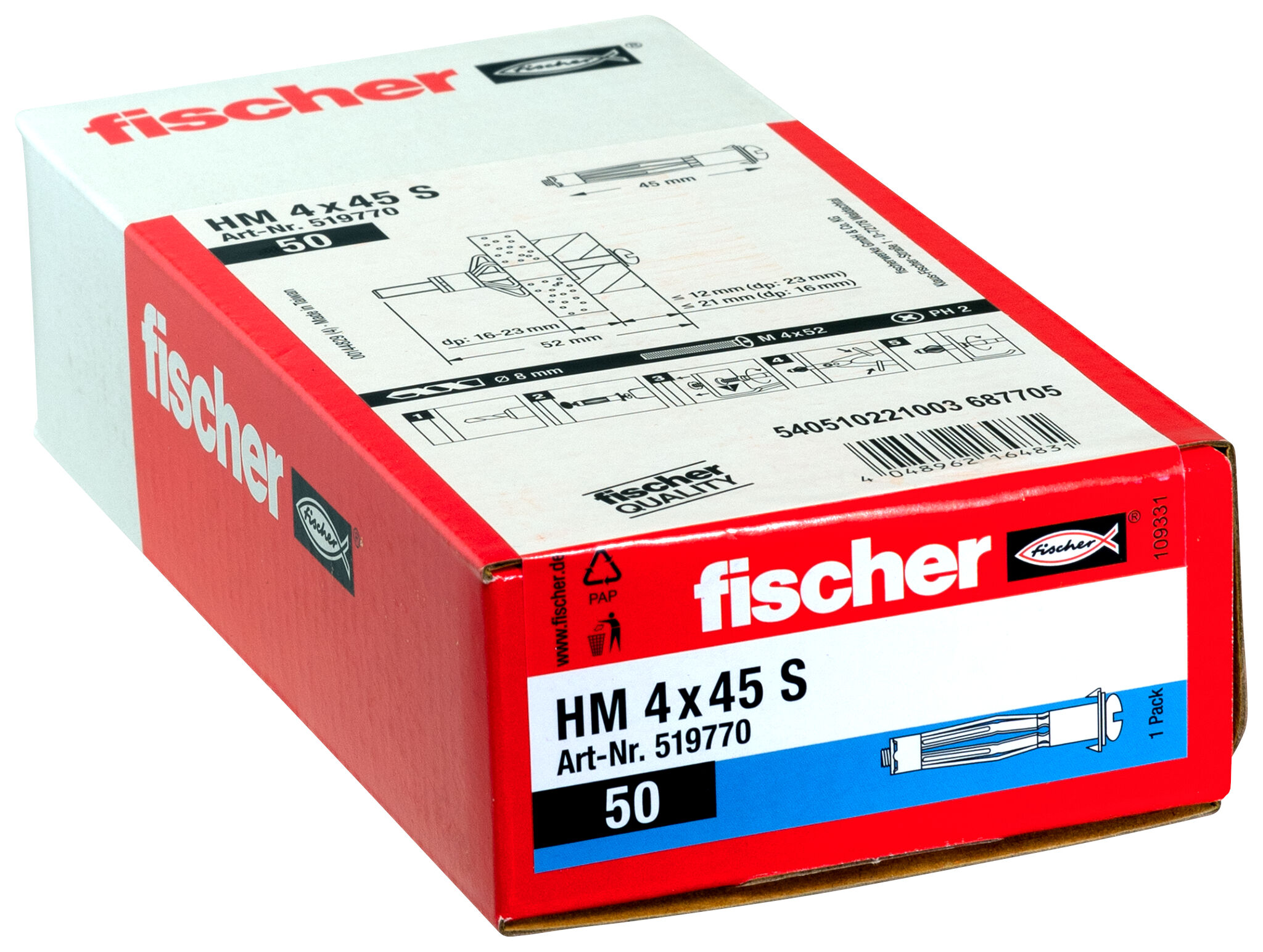 Packaging: "fischer Metal cavity fixing HM 4 x 45 S with metric screw"