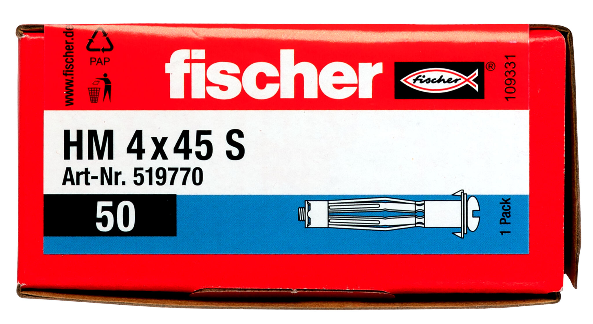 Packaging: "fischer Metal cavity fixing HM 4 x 45 S with metric screw"