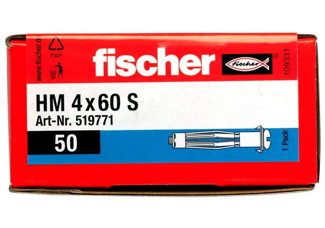 Συσκευασία: "fischer HM 4x60 S Μεταλλικό στήριγμα γυψοσανίδας με βίδα"