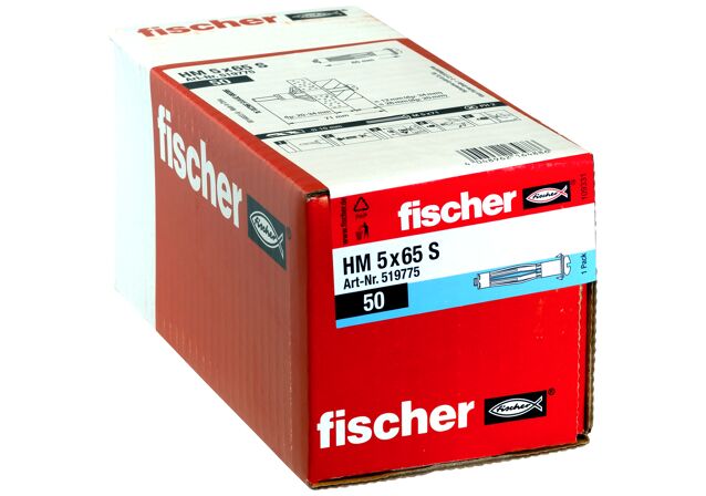 Συσκευασία: "fischer HM 5x65 S Μεταλλικό στήριγμα γυψοσανίδας με βίδα"