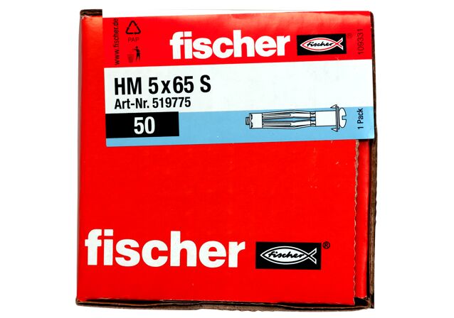 Συσκευασία: "fischer HM 5x65 S Μεταλλικό στήριγμα γυψοσανίδας με βίδα"