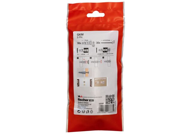 Packaging: "Cheville métallique pour carton-plâtre GKM-S /30B avec vis à tête bombée"
