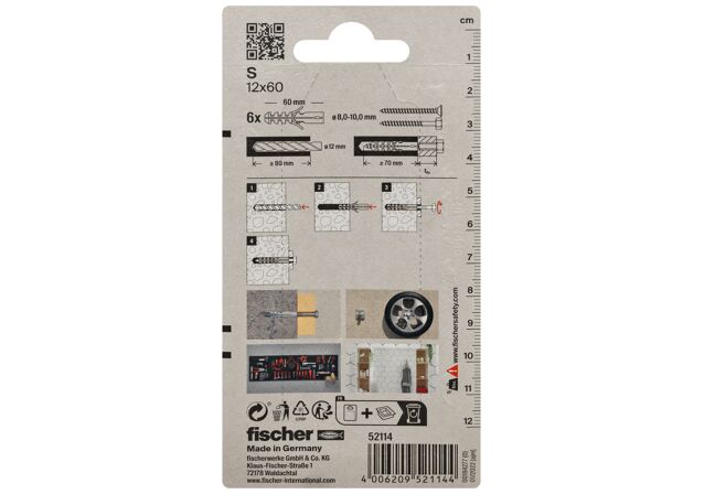 Packaging: "fischer Expansion plug S 12 GK large card"