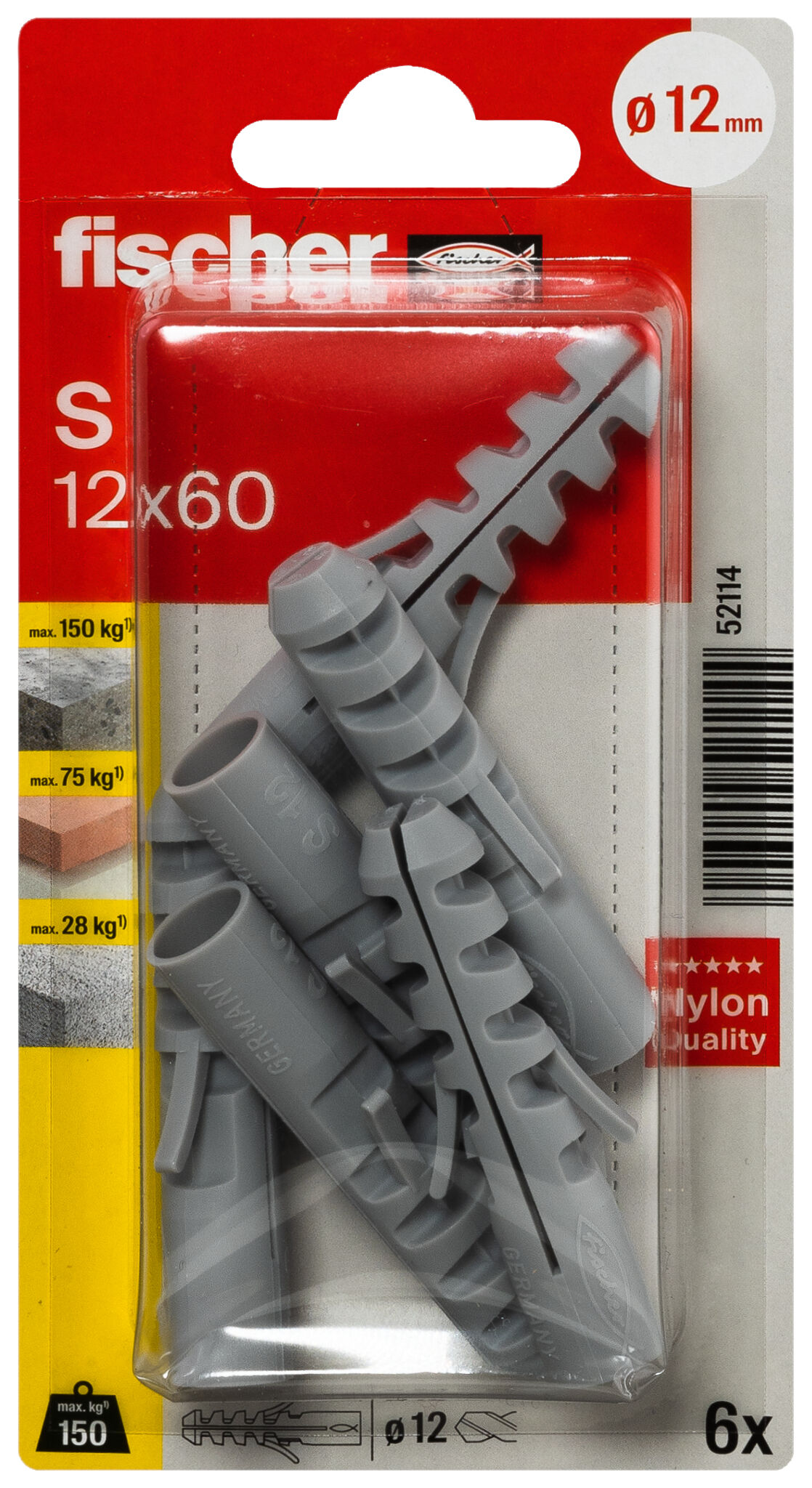 Packaging: "fischer Expansion plug S 12 GK large card"