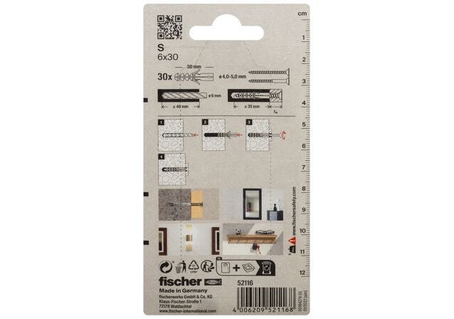 Packaging: "fischer Expansion plug S 6 GK large card"