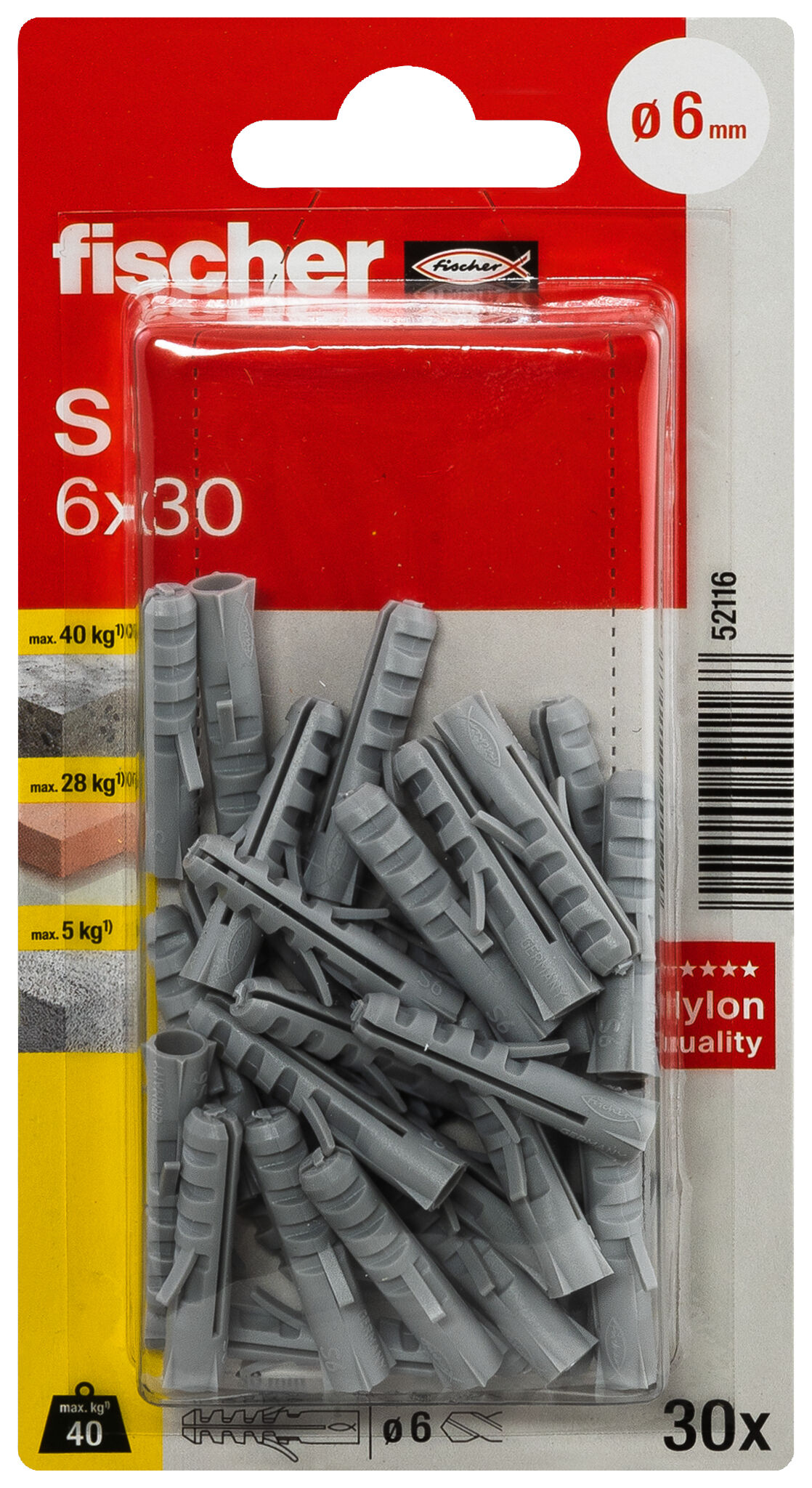 Packaging: "fischer Expansion plug S 6 GK large card"